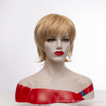 Wholesale heat resistant stort mix flaxen hair 4inch wig synthetic hair wigs for women